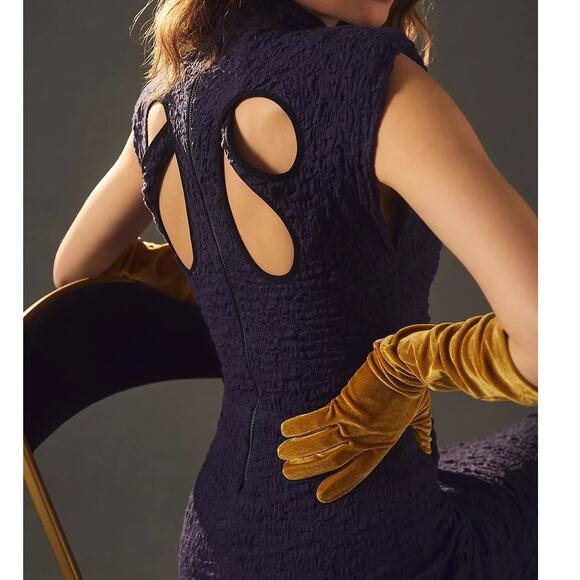 Sabina Musayev Revolve Nofit Blue Mock-Neck Unlined Textured Midi Dress Medium - Picture 9 of 16